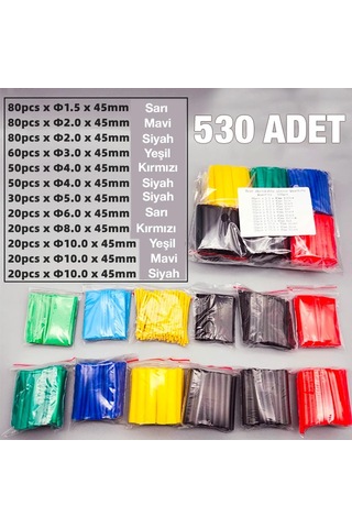Ally 5 Renk Makaron Isı İle Daralan Kablo Seti 530 Adet 8 Boy Set- 5775
