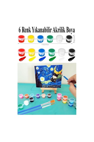 Akrilik Boya 3 Ml 6 Renk Resim Fırçası 10 Paket Mini Küçük Akrilik Boya Taş Ahşap Seramik Tuval Alçı Tuval Etk