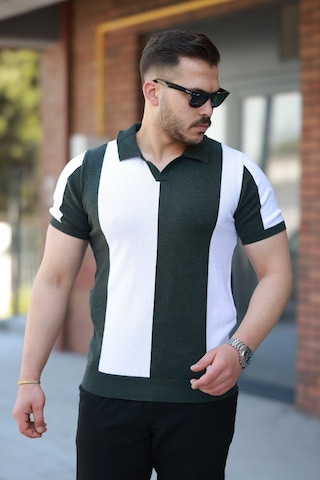 Erkek Kısa Kollu Polo Yakalı Blok Desenli Triko Bluz Yeşil