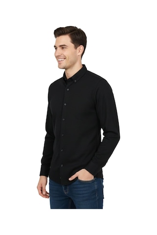 Rasstmen Erkek Spor Slim Fit Uzun Kol Petek Dokulu Gömlek Bgl-st04823 Siyah