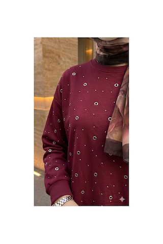 Butik Kadın Taş İşlemeli Gunlük Tesettür Sweatshirt Tunik Bordo Tesettür Sweatshirt Bordo Tesettür Sweatshirt