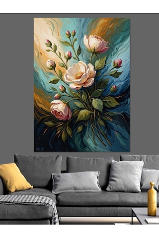 Ahşap Tablo Beyaz Güller Klasik Sanat Tablosu