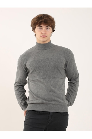 Dufy Gri Melanj Erkek Regular Fit Dik Yaka Triko - 90649 Gri Melanj