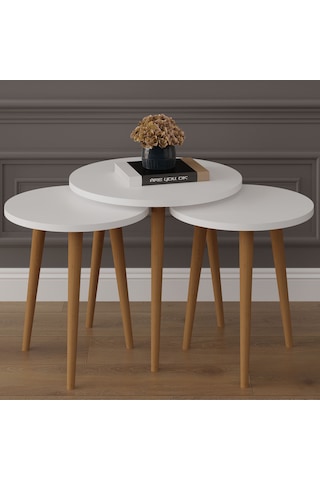 3 Lü Yuvarlak Zigon Sehpa Ahşap Ayaklı-sehpa01-beyaz