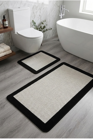 My Evilla Sisal Vektör Kaymaz Tabanlı Kolay Silinebilir 2li Siyah Beyaz Banyo Paspas Seti 60x100-50x60
