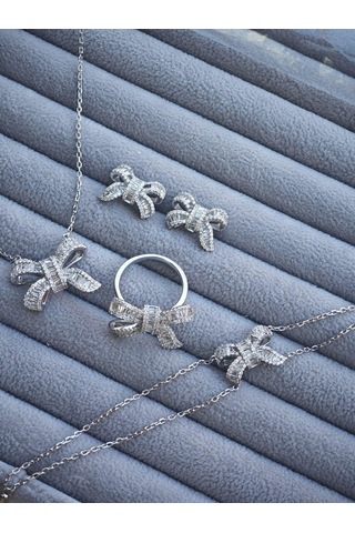 Silver Point Fiyonk Figürlü Zirkon Taşlı Set Gümüş