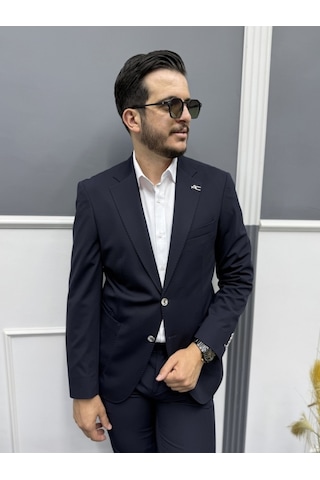 Avni Ceylan Signature Stil Tek Düğme Kırışmaz Ceket Lacivert