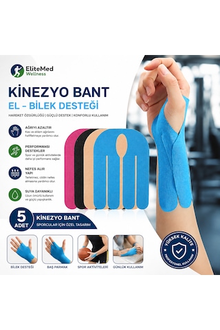Kinezyoloji Bantı El Ve Parmak Bölgesi İçin Elastik Destek Bandı 5 Adet Siyah Renkler