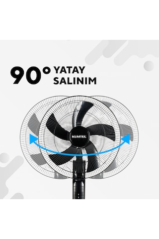Kumtel KTF-395 Siyah 18 İnç Ayaklı Vantilatör 60 W, 5 Kanatlı, 3 Kademeli, 145 cm Ayarlanabilir Yükseklik