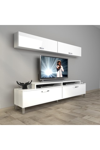 Decoraktiv Ekoflex 5 Slm Krom Ayaklı Tv Ünitesi Tv Sehpası Beyaz
