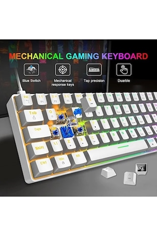 Blue Switch Mini Rgb Oyun Klavyesi Gaming Mekanik 62 Tuşlu 18 Rgb Led Usb Type-c Kablo