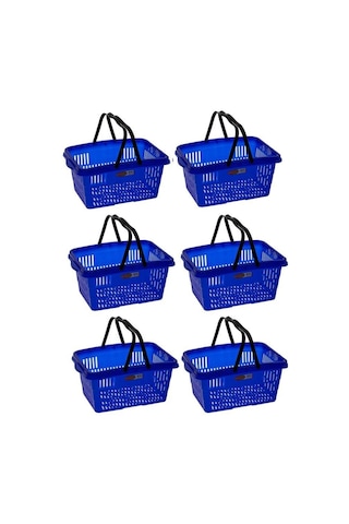Omnipazar Sy-2260 Çift Saplı Plastik Market Taşıma Sepeti Mavi 6 Adet Mavi