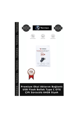 Premium Okul Aktarım Bağlantı Usb Flash Bellek Type C Otg Çift Sürücülü 64gb Siyah