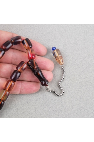 Sıkma Kehribar Püsküllü Efe Boy Kapsül Kesim 10x13mm Tesbih -alacalı