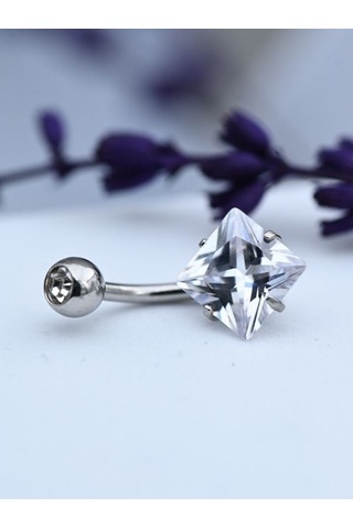 Çift Zirkon Taş Kare Detay Göbek Piercing 316l Cerrahi Çelik-gbkpr74 Çok Renkli