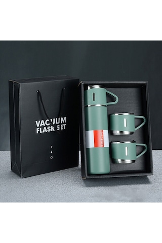 500ml 304 Paslanmaz Çelik Termos Bardak Taşınabilir İş Çay Bardağı, Spec: Hediye Kutusu Seti Yeşil