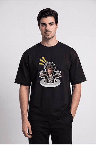 Black Nova Oversize Baskılı Unisex %100 Pamuk T-shirt Pop-up Monkey Siyah