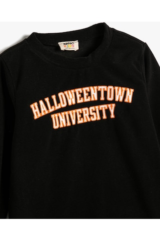 Koton Sweatshirt Cadılar Bayramı Temalı İşlemeli Uzun Kollu Bisiklet Yaka Şardonlu Siyah 4wkb10637tk 4WKB10637TK999 Siyah