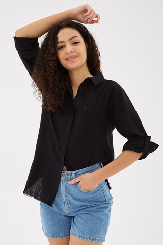 Fashion Friends Etek Ucu Püsküllü Gömlek Siyah Siyah