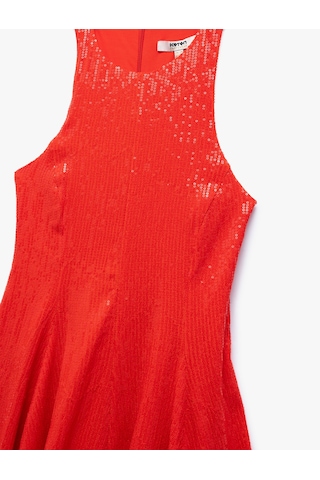 Koton Slim Fit Astarlı Kolsuz Pullu Payetli Halter Yaka Mini Elbise Kırmızı 5sak80089fw Kırmızı