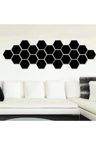 Sones 12 Adet 3d Altıgen Ayna Duvar Sticker Seti, Boyut: 4 4cm Siyah Diğer