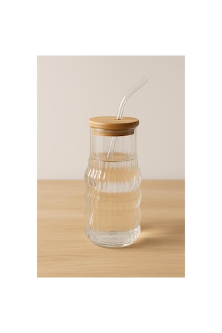 Bambu Kapaklı Motivasyon Cam Bardak / Suluk, 900 Ml, Pipet Hediyeli