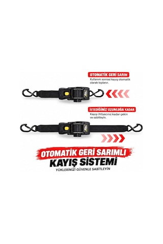 Sn-37790 Otomatik Geri Sarımlı Cırcırlı Yük Bağlama Kayışı Halatı 3 Metre 2 Ton