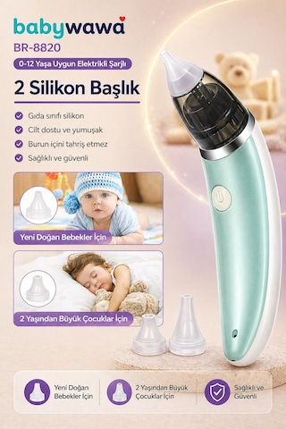Babywawa Br-8820 0-12 Yaş Şarjlı Bebek Burun Aspiratörü 5 Kademe Güçlü Vakum