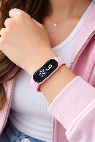 Dokunmatik Kadın Dijital Led Pembe Silikon Kordon Spor Genç Kız Kol Saati Modern Şık Hafif Trend Pembe