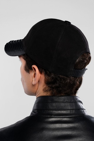 Tamer Tanca Erkek Hakiki Deri Siyah Süet Yılan Şapka 524 Yln Sapka Sk20-21 Sıyah Suet Yılan Koyu Siyah