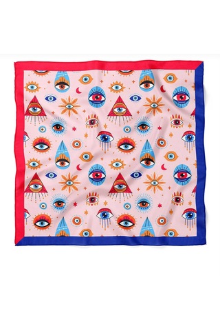 Minjuan Rong Göz Desenli Fular/bandana Pembe - Kırmızı