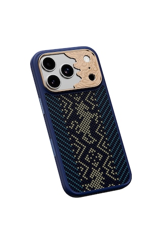 Apple iPhone Uyumlu 17 Pro Kılıf M-safe Şarj Özellikli Karbon Fiber Benks Knight Armorpro Kevlar Kapak Lacivert