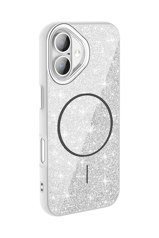 Thegencoo Apple Uyumlu iPhone 17 Kılıf M-safe Şarj Özellikli Parlayan Simli Tgco Okso Kapak - Siyah