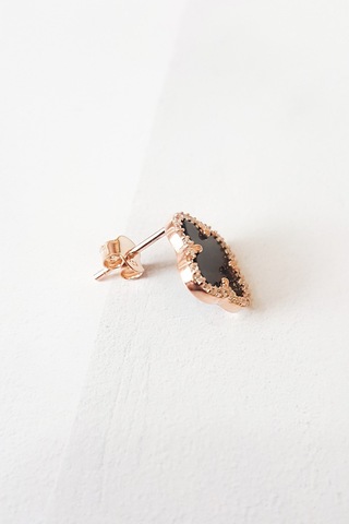 MorMajor Silver Tekli Siyah Mineli Yonca Gümüş Küpe-6539