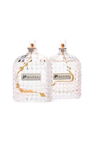 2&apos Li Vanilya Sandal Kokulu Oval Kristal Cam Şişe Kandil Seti 2x100 Ml 50 x 22