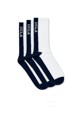 Ucla Renley 3'lü Beyaz-lacivert Uzun Jakarlı Pamuk Standard Fit Unisex Çorap