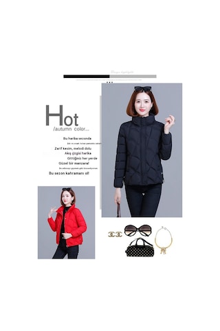 2025 Yeni Kadın Pamuklu Ceket, Kısa Model, Kore Stili, Bol Kesim, Sıcak, Dik Yaka, Küçük Beden Kırmızı