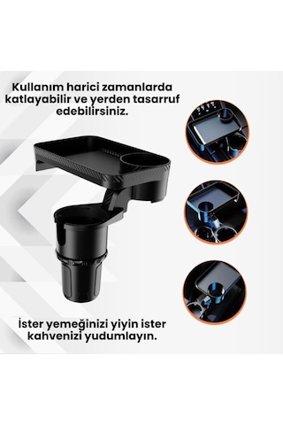 Coofbe 360 Döner Ayarlamalı Araç Bardaklık Araç Masası Araç Organizer Araç Bardaklık Ve Araç Tepsisi Siyah