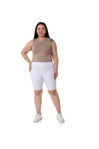 Büyük Beden Beli Lastikli Diz Üstü Beyaz Bayan Tayt-beyaz Beyaz