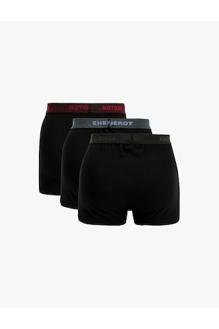 Koton Baskılı Bel Detaylı Pamuklu 3'lü Boxer Seti Siyah 7wlm90020mk
