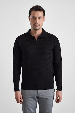 Süvari Siyah Regular Fermuarlı Polo Yaka Kazak Tr2013700499-s09