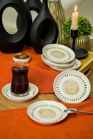 Heda Porselen Yakamoz Porselen Çay Tabağı Kırık Beyaz 12 CM 6'lı Beyaz