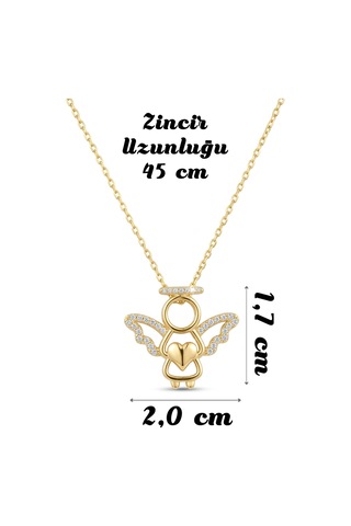 925 Ayar Gümüş Zirkon Taşlı Kalpli Melek Kadın Kolye Gold Silver Renk Seçenekli Gold - 911686729 Gold