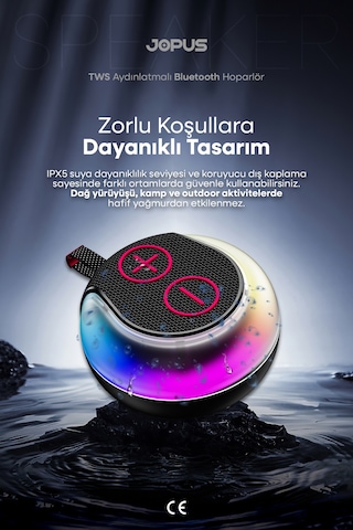 Jopus Rgb Led Işıklı Askı Kayışlı Ipx5 Bluetooth Hoparlör 7w Güçlü Ses 1200 Mah, Usb Tf Destekli - S12
