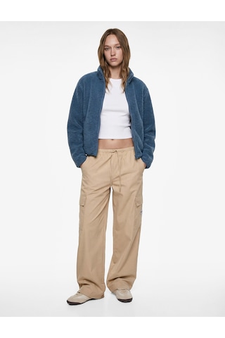 Koton Dik Yaka Uzun Kollu Cepli Fermuarlı Oversize Peluş Bomber Ceket Mavi 6wmg60027ık