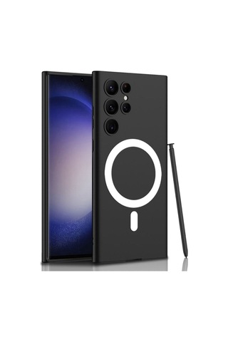 Galaxy S23 Ultra Kılıf Wireless Şarj Özellikli Zore Kıpta M-safe Silikon Kapak Gümüş
