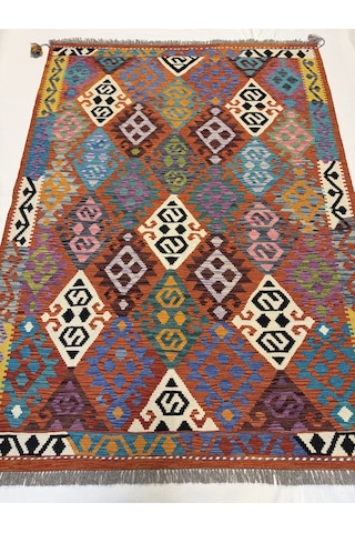 El Dokuma Afgan Kilim 100% Yün Kök Boya Elsanat Eserı İle Harıka Desenlı Model Çok Renkli