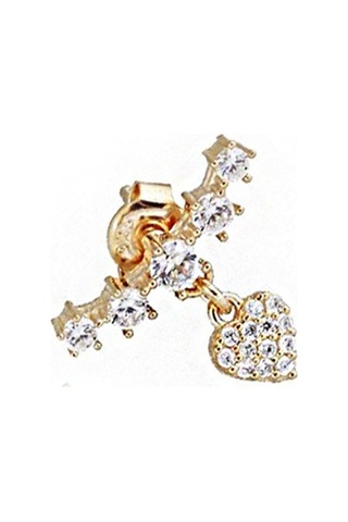 Masaliko Kalp Gümüş Küpe - 925 Ayar Gümüş, Modern Günlük, Altın Kaplama Altın