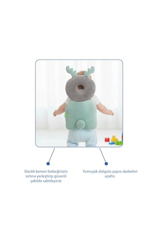 Babyjem Bebek Melek Kanadı Kafa Bel Koruma Yastığı Yeşil Kadife