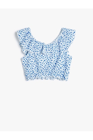 Koton Crop Bluz Düşük Omuz Fırfırlı Çiçek Desenli Beyaz Desenli 4skg60092ak Beyaz Desenli Beyaz